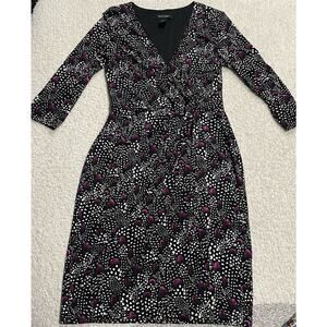 White House Black Market Women's Size 4 Long Sleeve Faux Wrap Dress Midi Black